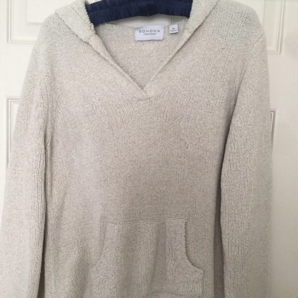 Sonoma Beige V-Neck Knit Sweater with Hoodie Medium - Picture 2 of 5
